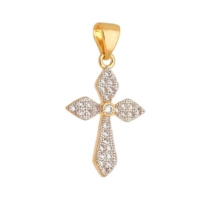 Pingente cruz com zircônias folheado a ouro 18k