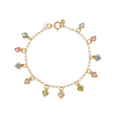 Pulseira infantil corações coloridos folheada a ouro 18k