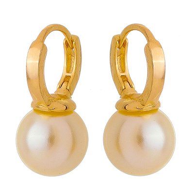 Argola pérola sintética folheada a ouro 18k