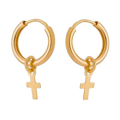 ARGOLA FOLHEADA A OURO 18K COM CRUZ PENDURADA