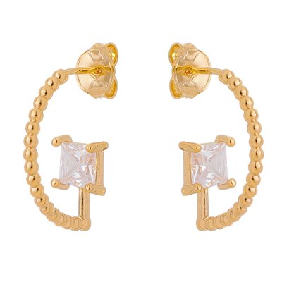 ARGOLA FOLHEADA A OURO 18K COM PEDRA DE ZIRCÔNIA QUADRADA