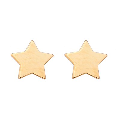 Brinco estrela lisa folheado a ouro 18k