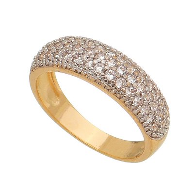 ANEL LARGO FOLHEADO A OURO 18K COM ZIRCONIA
