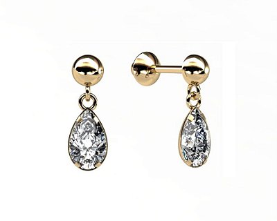 BRINCO INFANTIL OURO 18K PENDURADO COM GOTA ZIRCONIA AU29/3/30