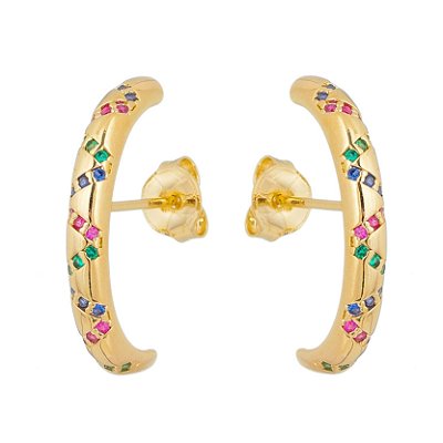 Brinco com zircônias folheado a ouro 18k