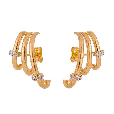 BRINCO EAR HOOKS FOLHEADO A OURO 18K COM ZIRCONIA