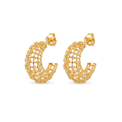 Argola tela com zircônias folheada a ouro 18k