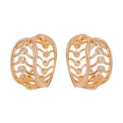 ARGOLA TRABALHADA FOLHEADA A OURO 18K COM ZIRCONIAS