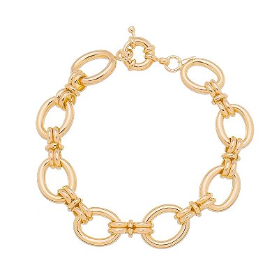 PULSEIRA DE ELOS OVAIS FOLHEADA A OURO 18K