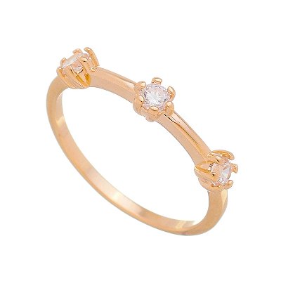 MEIA ALIANÇA FOLHEADA A OURO 18K COM ZIRCONIAS BRANCAS