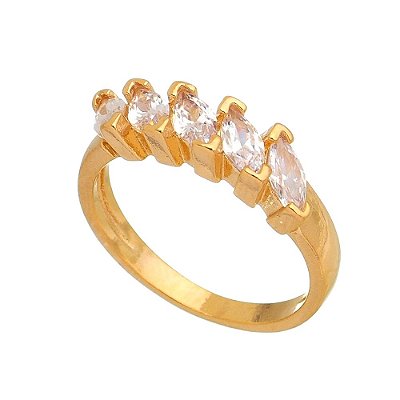 MEIA ALIANÇA FOLHEADA A OURO 18K COM ZIRCONIAS