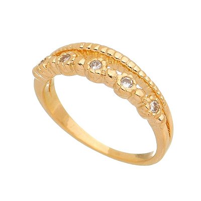 Anel com zircônias folheado a ouro 18k