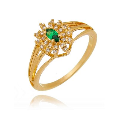 ANEL FOLHEADO A OURO 18K COM ZIRCONIAS