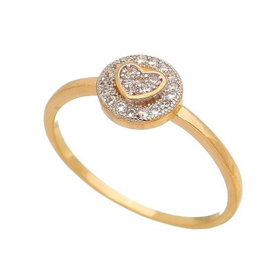 ANEL CORAÇÃO FOLHEADO A OURO 18K COM ZIRCONIA