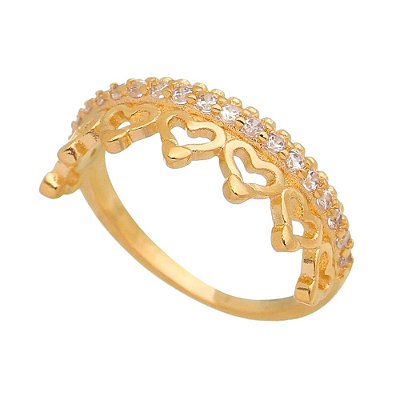 Anel coroa com zircônias folheado a ouro 18k