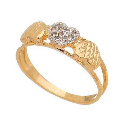 ANEL FOLHEADO A OURO 18K 3 CORAÇÕES