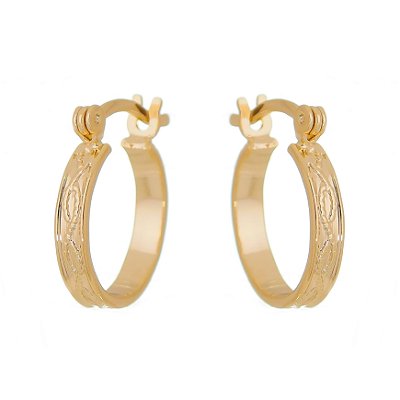Argola trabalhada folheada a ouro 18k