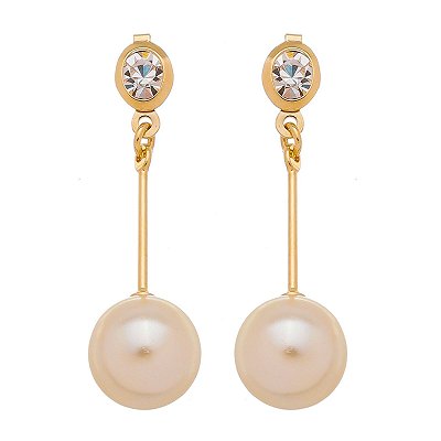 Brinco pérola com strass folheado a ouro 18k