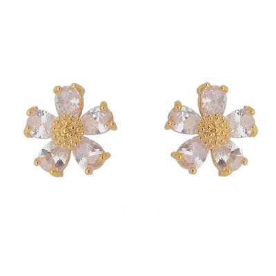 BRINCO FLOR DE ZIRCÔNIA FOLHEADO A OURO 18K