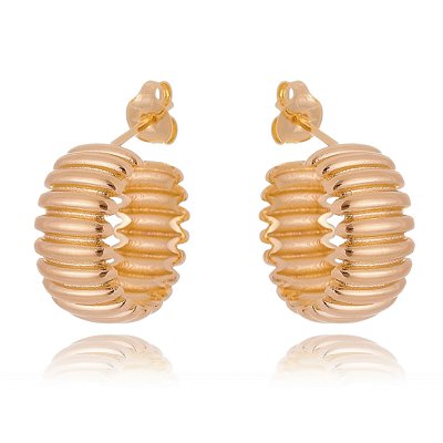 ARGOLA TRABALHADAS DE LISTRINHAS FOLHEADA A OURO 18K