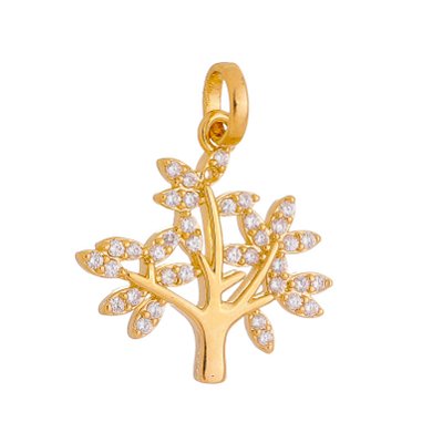 PINGENTE FOLHEADO A OURO 18K ARVORE DA VIDA COM ZIRCONIAS