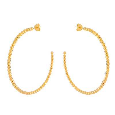 ARGOLA M COM BOLINHAS FOLHEADAS A OURO 18K