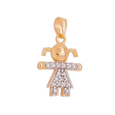 PINGENTE MENINA CRAVEJADO COM ZIRCÔNIAS FOLHEADO A OURO 18K