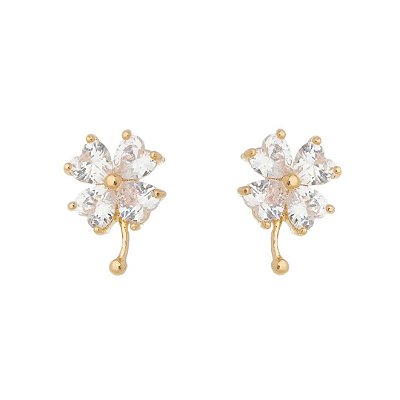 Brinco trevo com zircônias folheado a ouro 18k