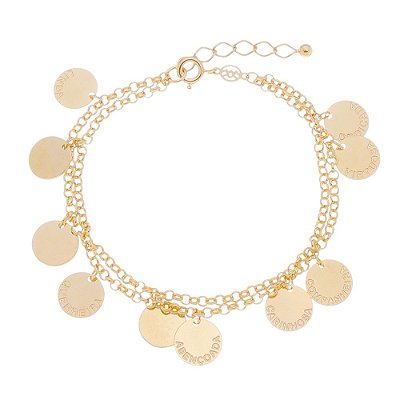 PULSEIRA COM PLAQUINHAS FOLHEADAS A OURO 18K 17cm