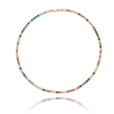 GARGANTILHA RIVIERA FOLHEADA A OURO 18K COM ZIRCÔNIAS COLORIDAS