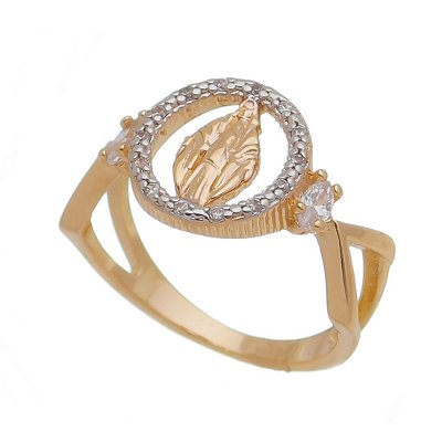 ANEL NOSSA SENHORA DAS GRAÇAS FOLHEADO A OURO 18K COM ZIRCÔNIAS