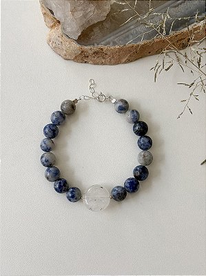Pulseira Fio Liso Sodalita 8mm Quartzo Cristal Prata 925