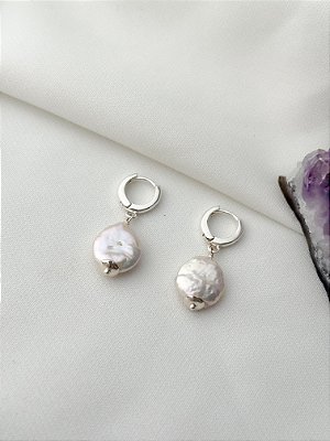 Brinco Argola Pérola Biwa Prata 925