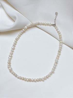 Gargantilha Fio Pérola Batata Prata 925