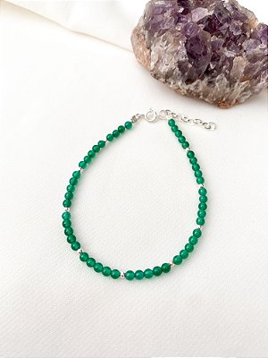 Pulseira Fio Liso Ágata Verde e Prata 925