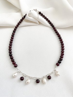 Gargantilha Granada Lisa, Pérola e Corrente Prata 925