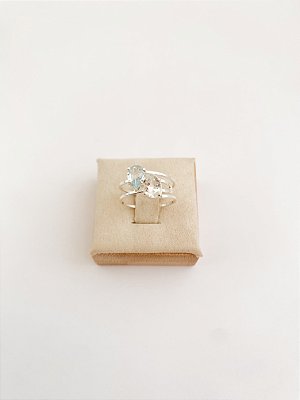 Anel Gota Topázio Branco e Azul Prata 950