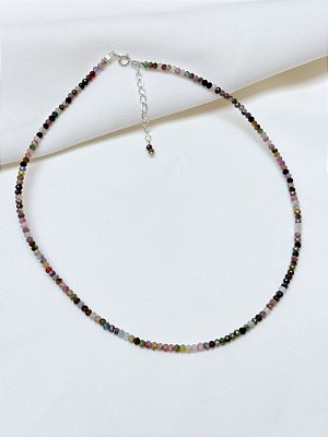 Gargantilha Fio Multifacetado Turmalina Melancia Prata 925