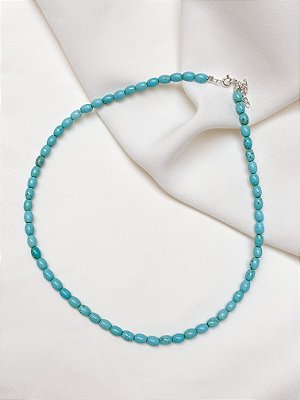 Gargantilha Fio Turquesa Tambor Prata 925