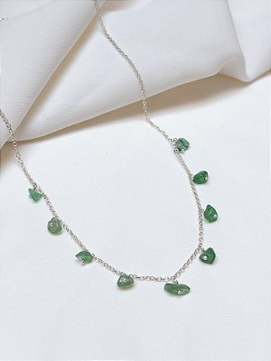 Gargantilha Franja Quartzo Verde Prata 925 40cm