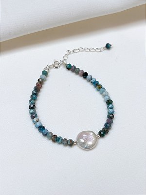 Pulseira Fio Apatita e Pérola Biwa Prata 925