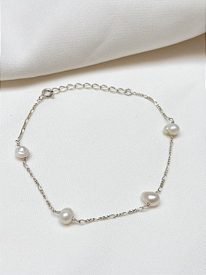 Pulseira Pérola Batata e Corrente Prata 925