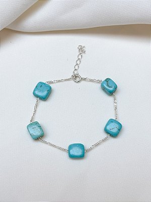 Pulseira Turquesa Cúbica e Corrente Prata 925