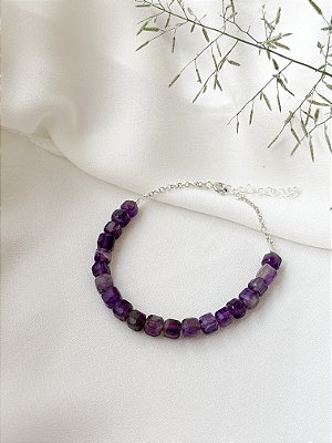 Pulseira Ametista Cúbica e Corrente Prata 925