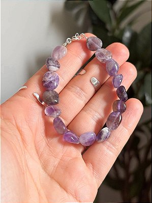Pulseira Ametista Disforme e Prata 925