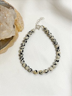 Pulseira Nara - Jaspe Dálmata e Prata 925