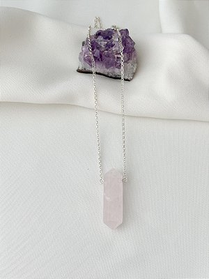 Colar Quartzo Rosa Bi Ponta Prata 925