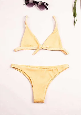 Biquíni canelado amarelo liso