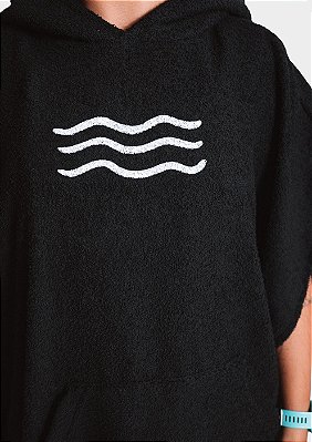 Poncho atoalhado de surf - Ondinhas preto | 100% algodão | Roupão de surfista