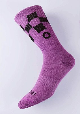 meia cano alto violeta quadriculada